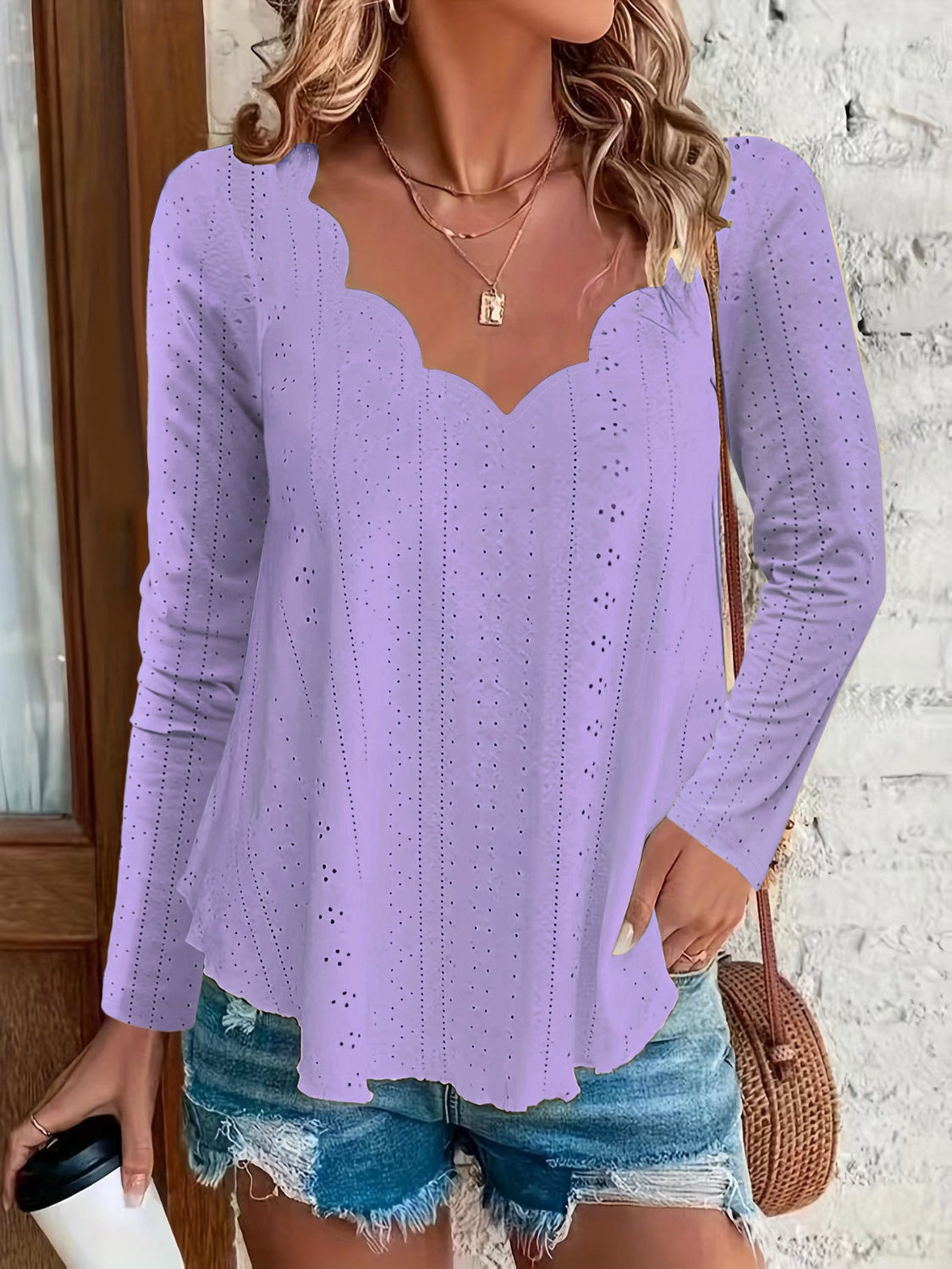 Eyelet Long Sleeve Blouse-Chaelisa's New Jammies
