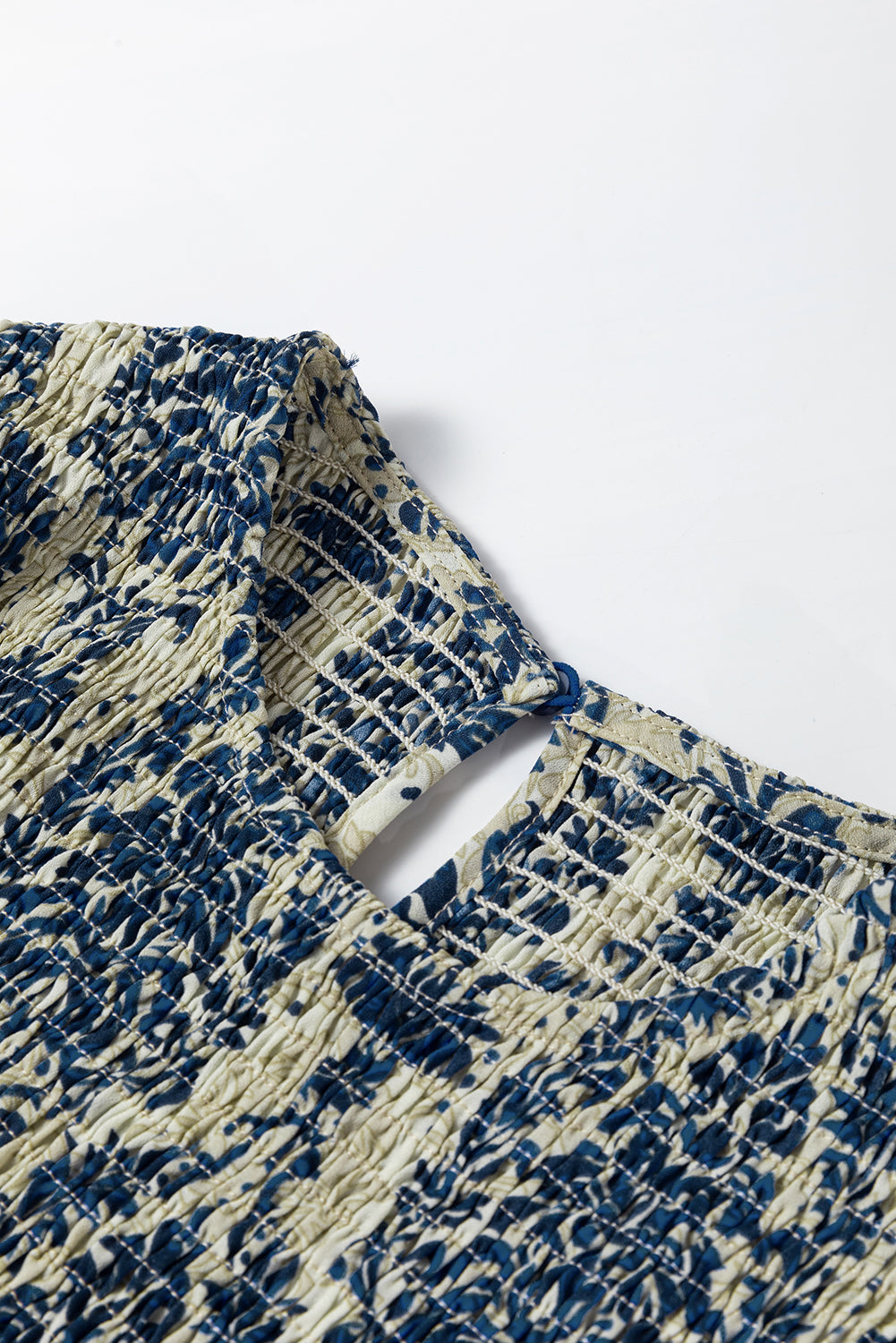 Sky Blue Boho Printed Balloon Sleeve Smocked Peplum Blouse-Chaelisa's New Jammies