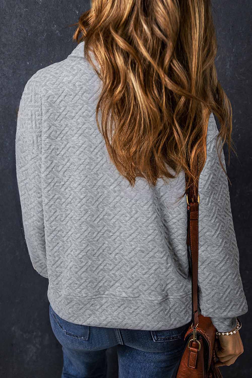 Gray Solid Textured Half Zipper Collared Sweatshirt-Chaelisa's New Jammies