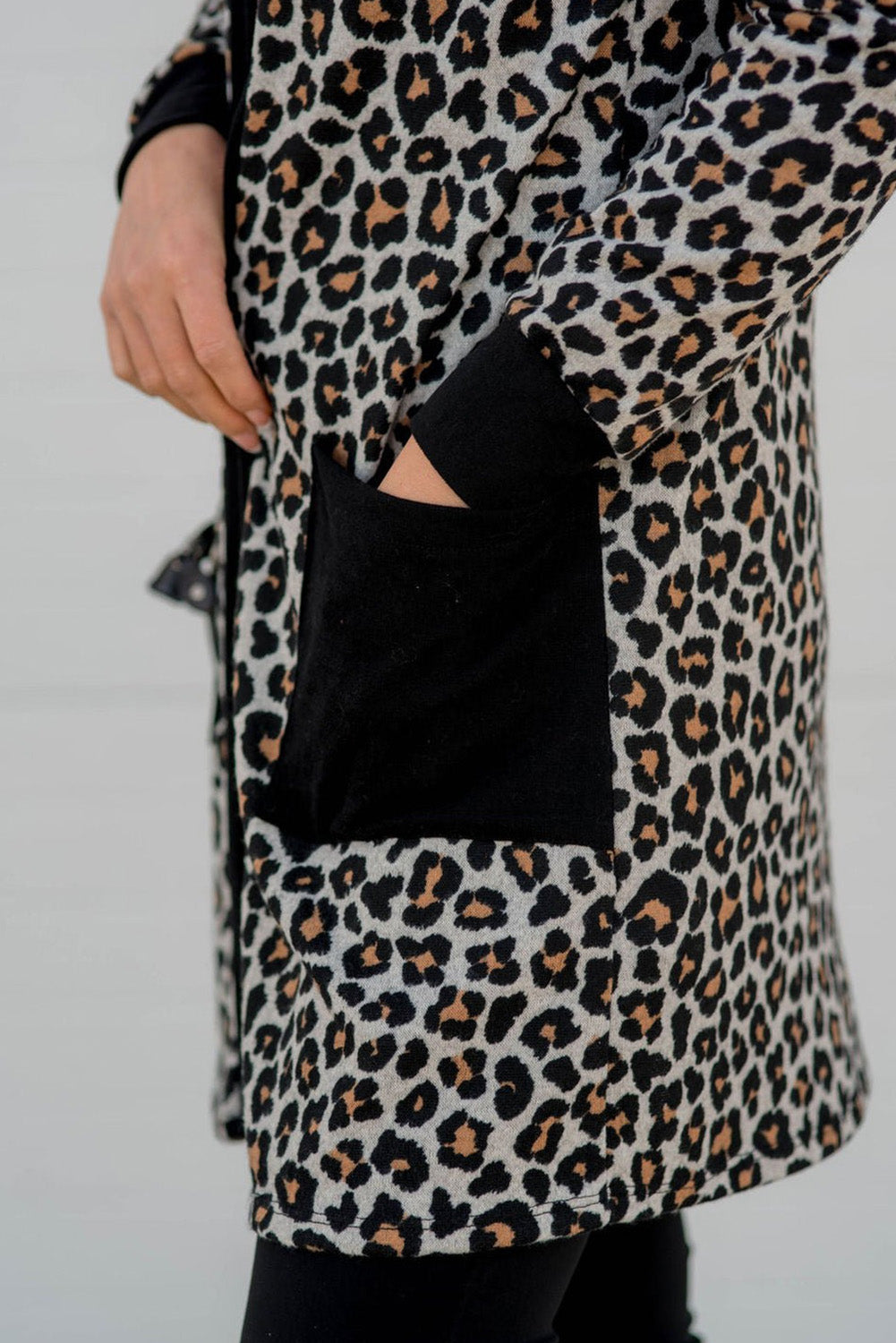 Black Leopard Patched Pocket Open Front Cardigan-Chaelisa's New Jammies