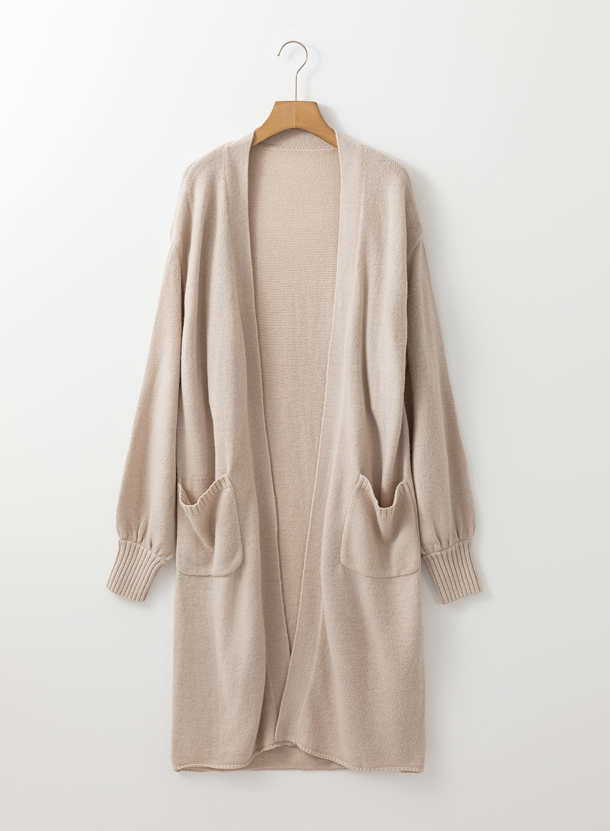 Beige Side Pockets Open Front Long Knitted Cardigan-Chaelisa's New Jammies