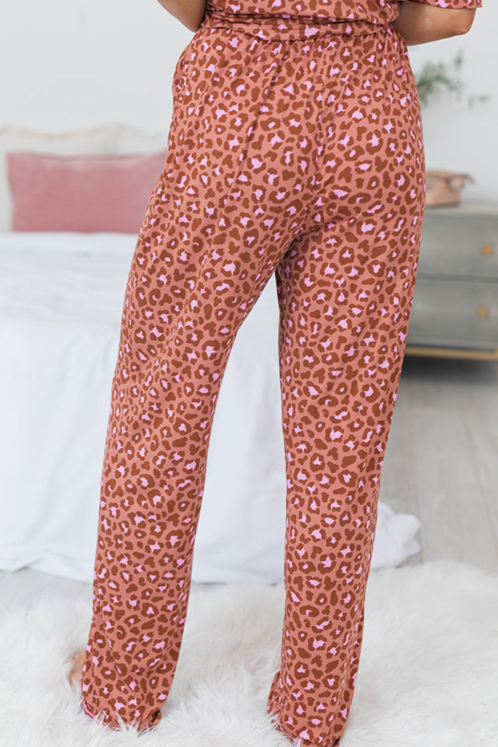 Brown Leopard Print Short Sleeve Shirt and Pants Pajamas Set-Chaelisa's New Jammies