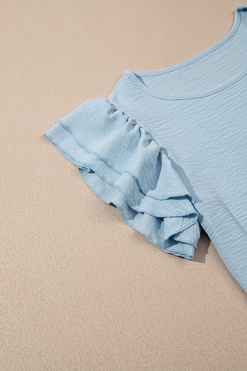 Mist Blue Solid Color Ruffled Short Sleeve Casual Blouse-Chaelisa's New Jammies