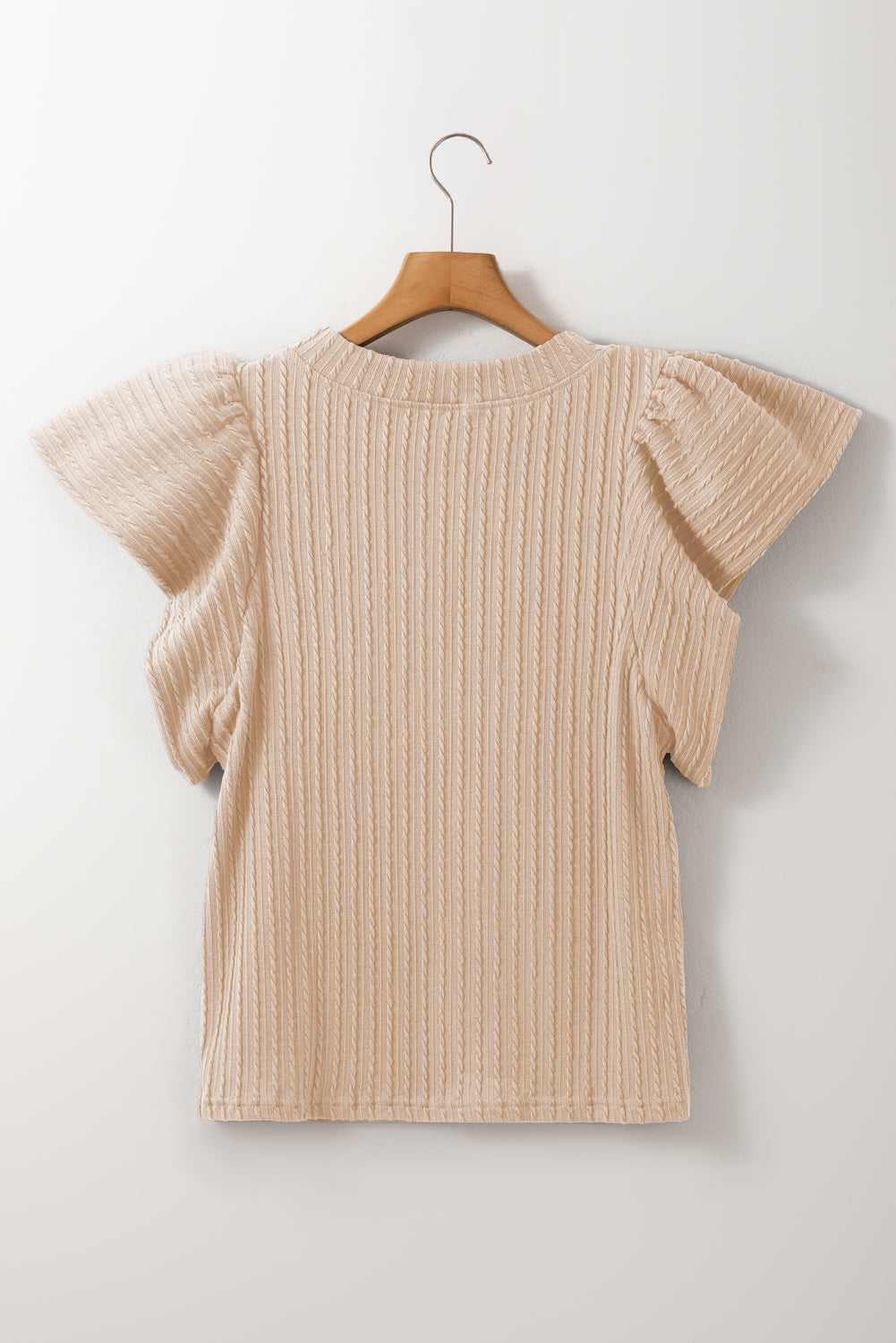 Beige Solid Color Textured Flutter Sleeve Top-Chaelisa's New Jammies