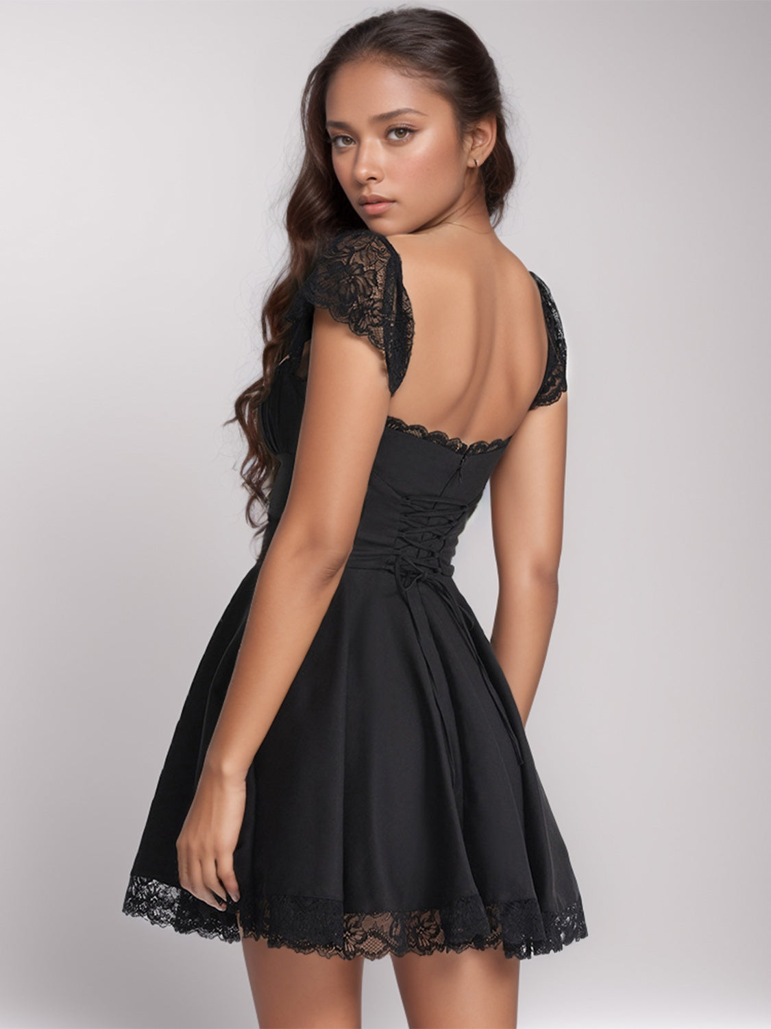 Lace Detail Square Neck Cap Sleeve Mini Dress-Chaelisa's New Jammies