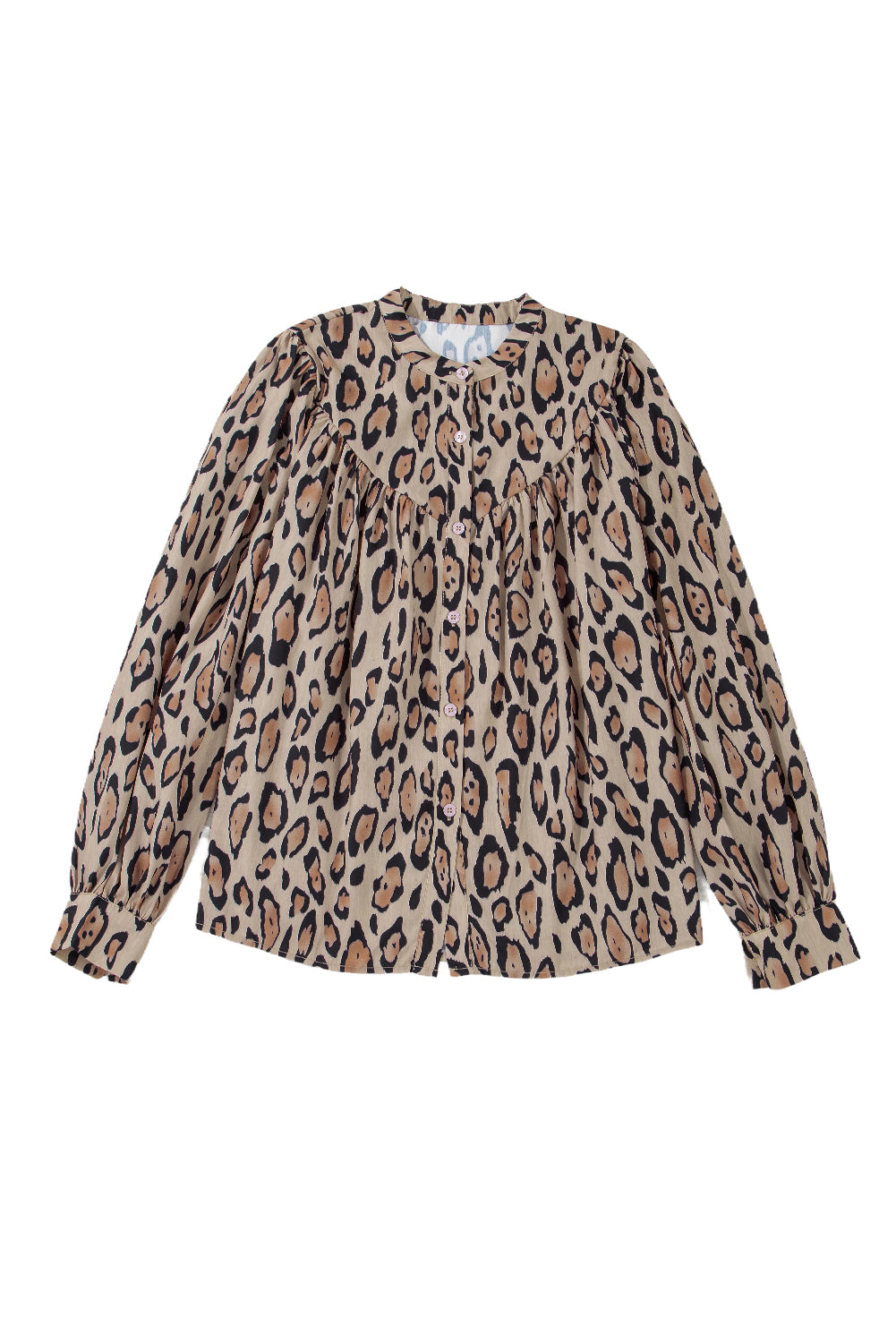 Light French Beige Oversized Leopard Print Balloon Sleeve Casual Shirt-Chaelisa's New Jammies