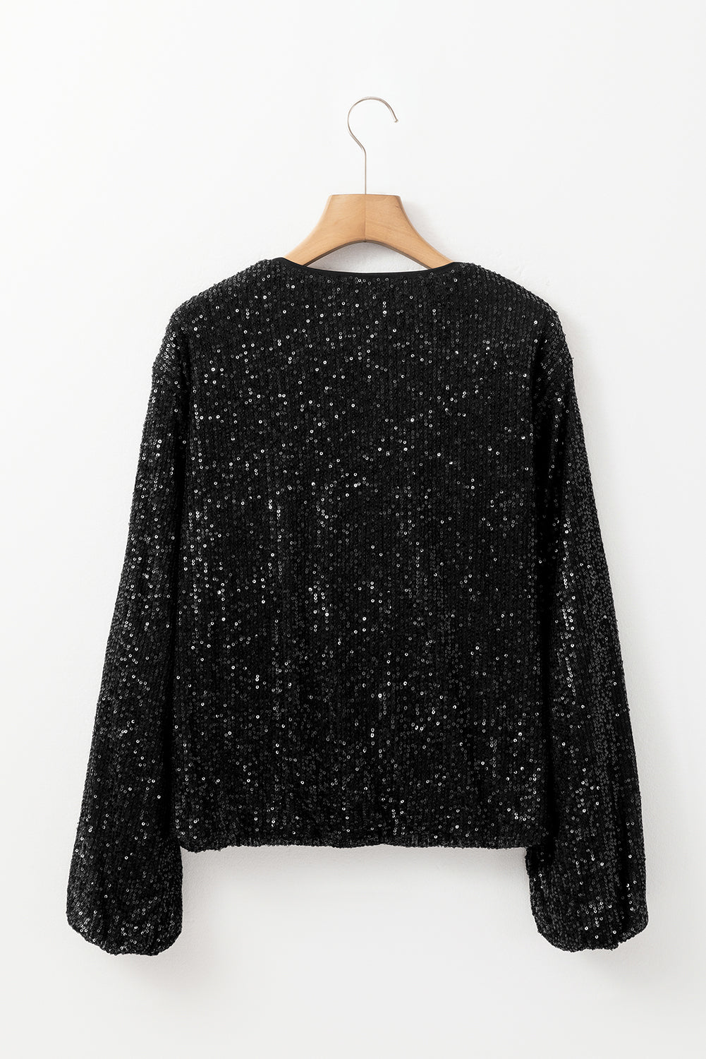 Black Sequin Zip up Round Neck Long Sleeve Jacket-Chaelisa's New Jammies
