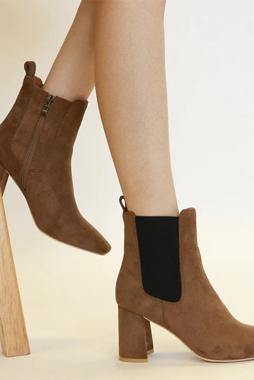 Beast Fashion Faux Suede Block Heel Chelsea Boots with Elastic Side Panel-Chaelisa's New Jammies