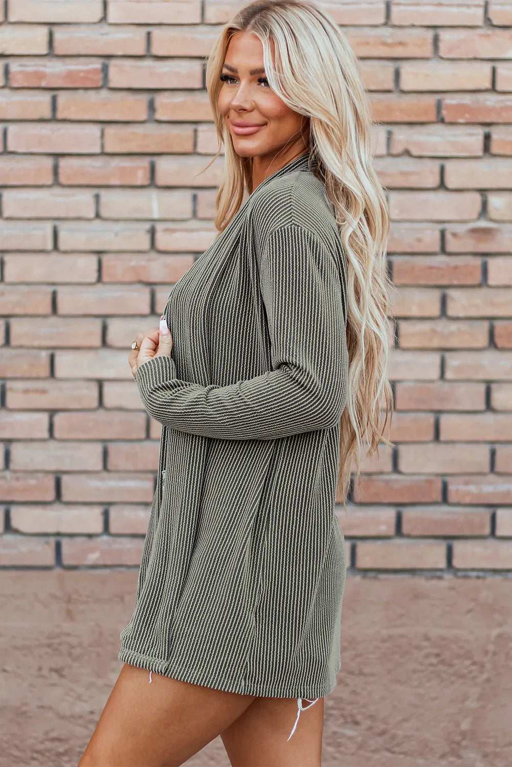 Textured Open Front Long Sleeve Cover Up-Chaelisa's New Jammies