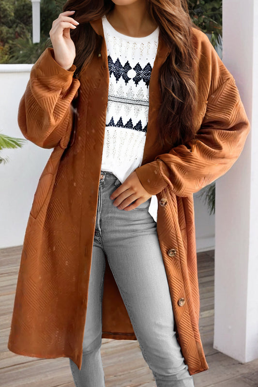 Gold Flame Textured Collared Drop Shoulder Buttoned Front Duster Coat-Chaelisa's New Jammies