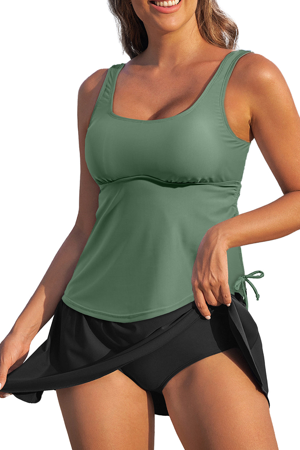 Mist Green Scoop Neck Adjustable Tankini and Matching Skort Bathing Suit-Chaelisa's New Jammies