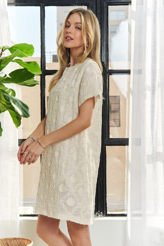 ADORA Applique Round Neck Short Sleeve Shift Dress-Chaelisa's New Jammies