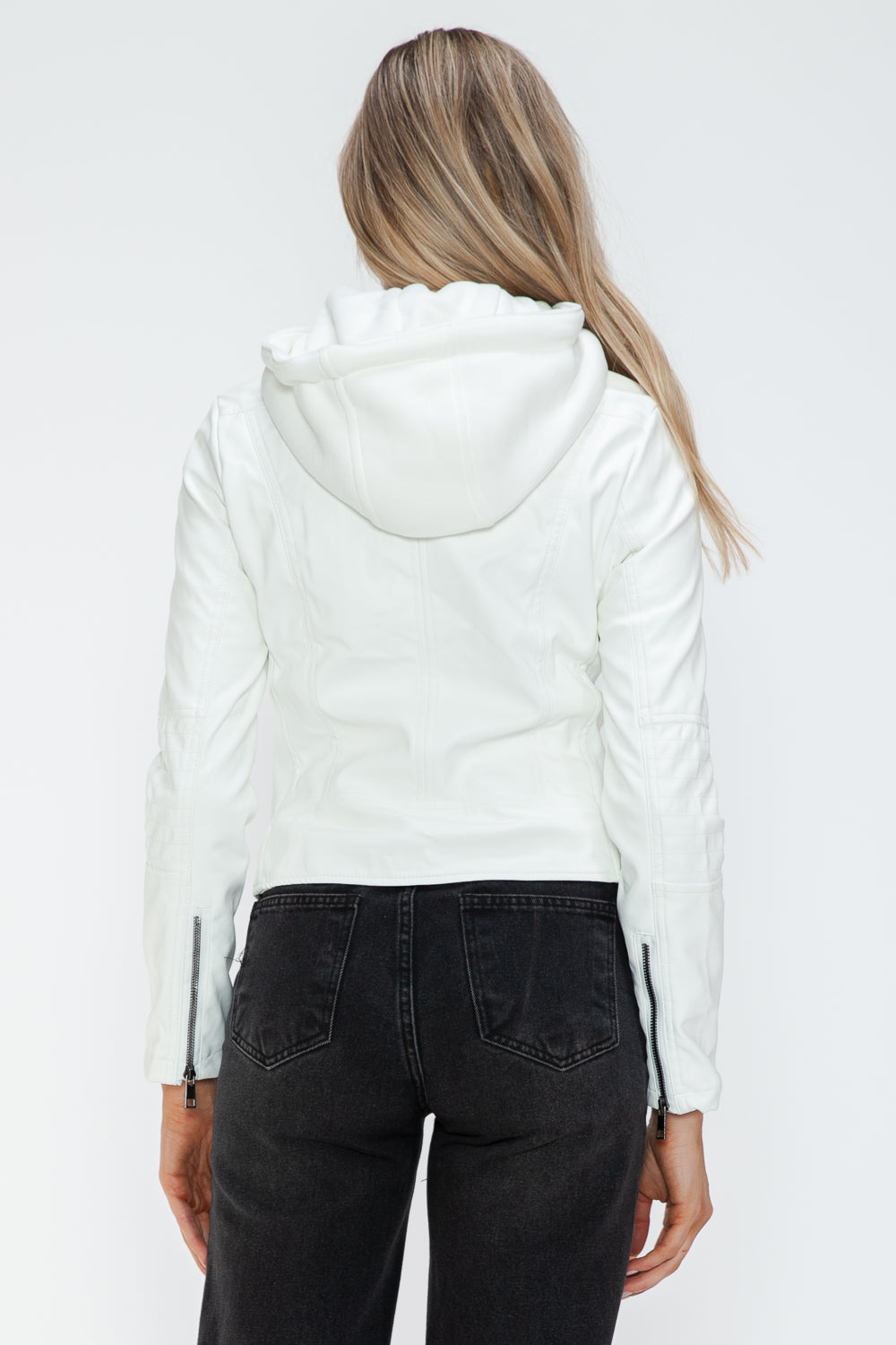 Snobbish Faux Leather Zip Up Drawstring Hooded Jacket-Chaelisa's New Jammies