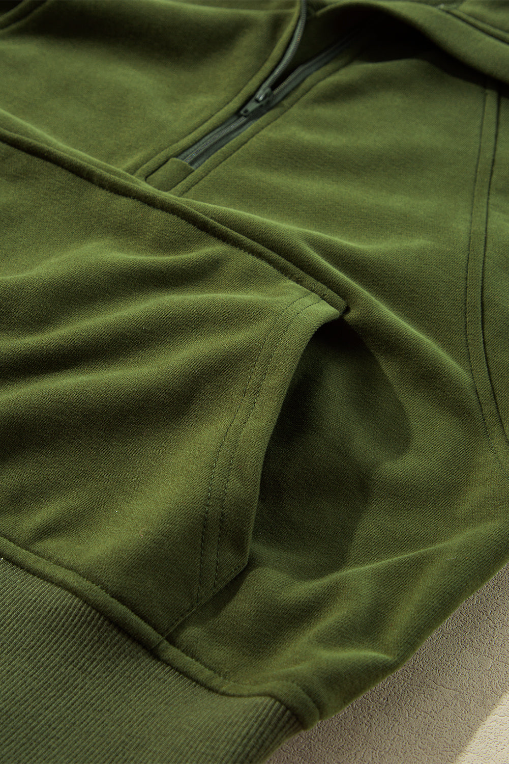 Moss Green Quarter Zip Stand Neck Kangaroo Pocket Sweatshirt-Chaelisa's New Jammies