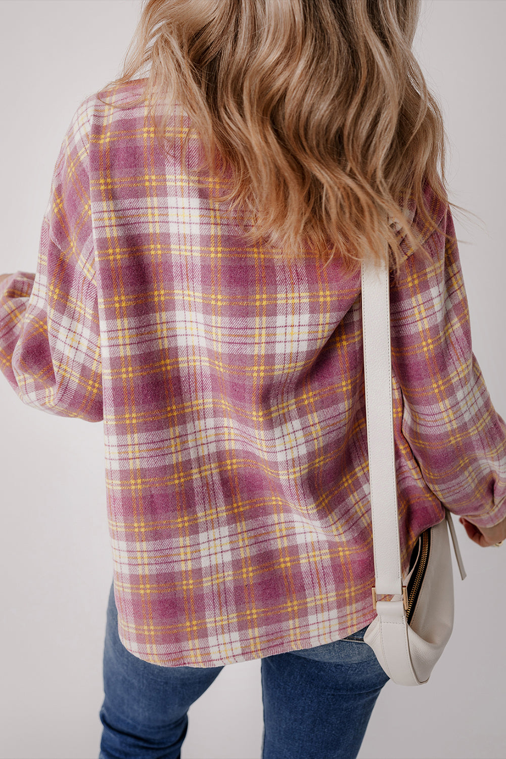 Pink Plaid Print Chest Pocket Long Sleeve Shacket-Chaelisa's New Jammies