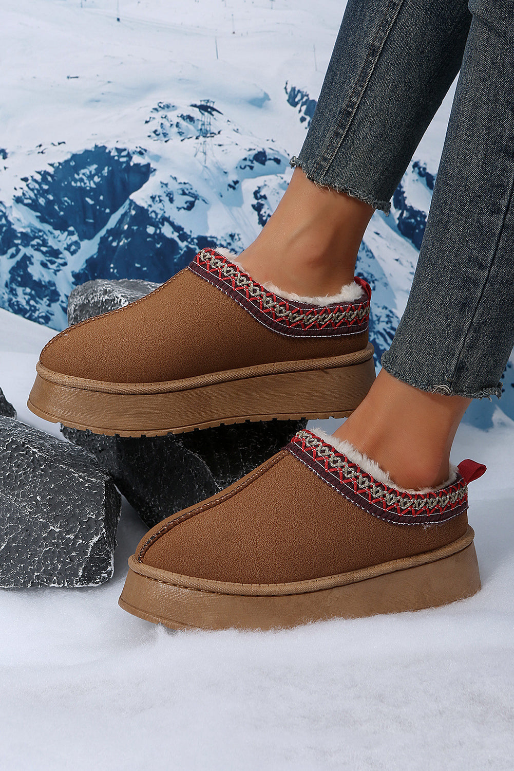 Chestnut Contrast Print Suede Plush Lined Snow Boots-Chaelisa's New Jammies