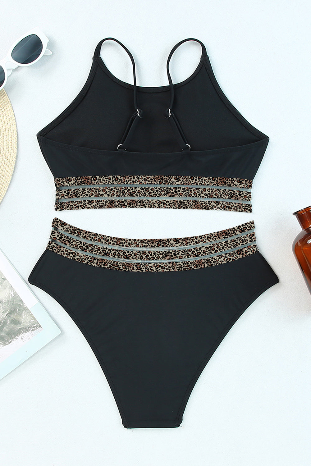 Black Rose Leopard Mesh Trim 2pcs Bikini Swimsuit-Chaelisa's New Jammies