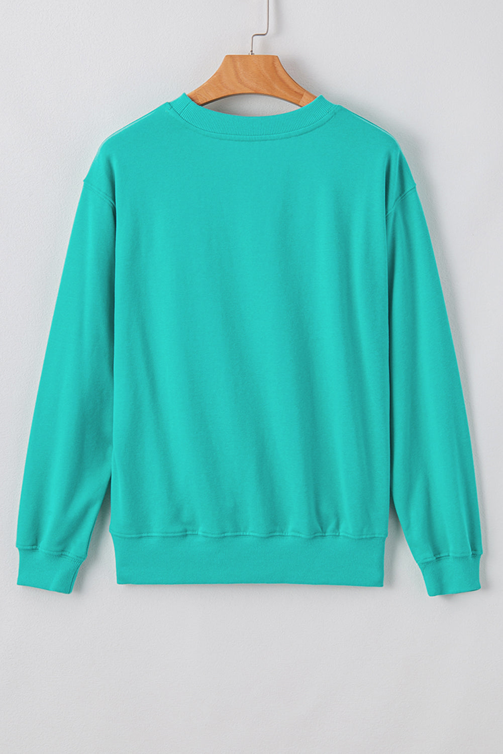 Aruba Blue Plain Drop Shoulder Crewneck Pullover Sweatshirt-Chaelisa's New Jammies
