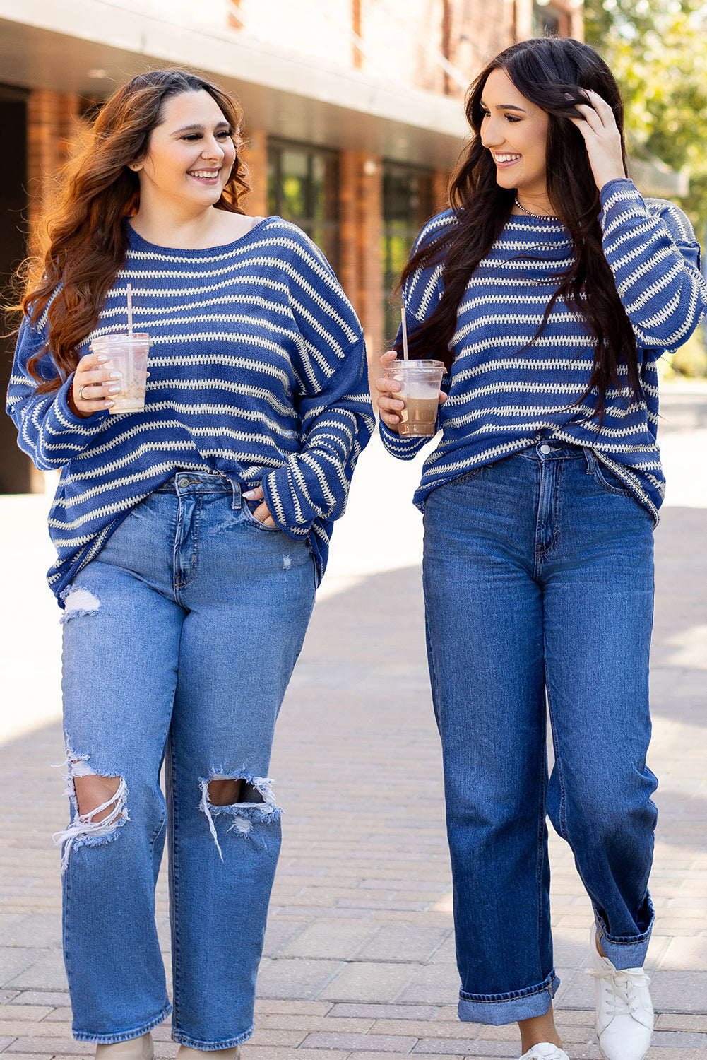 Sky Blue Stripe Drop Shoulder Casual Sweater-Chaelisa's New Jammies