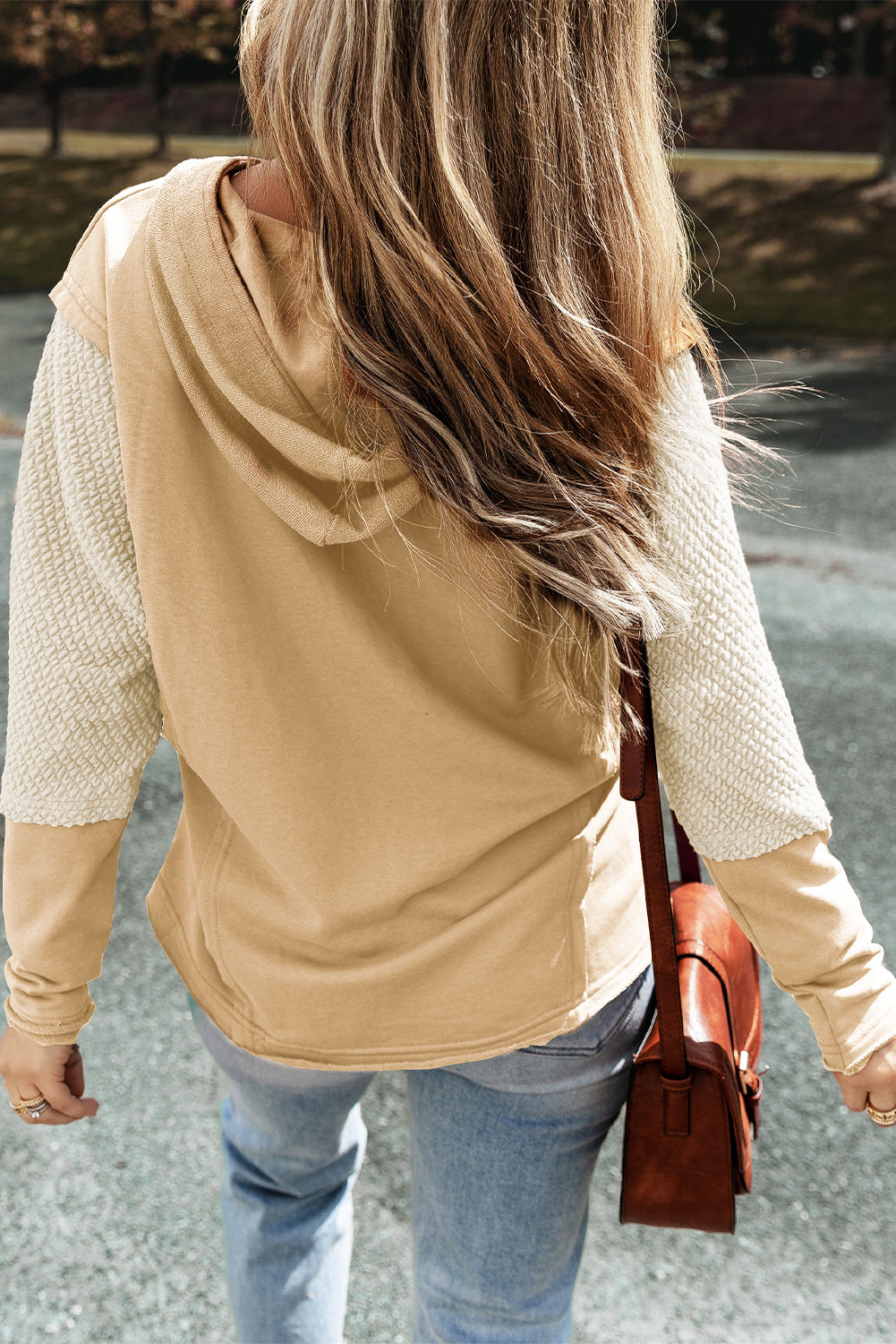 Parchment Contrast Sleeves Patchwork Colorblock Hoodie-Chaelisa's New Jammies