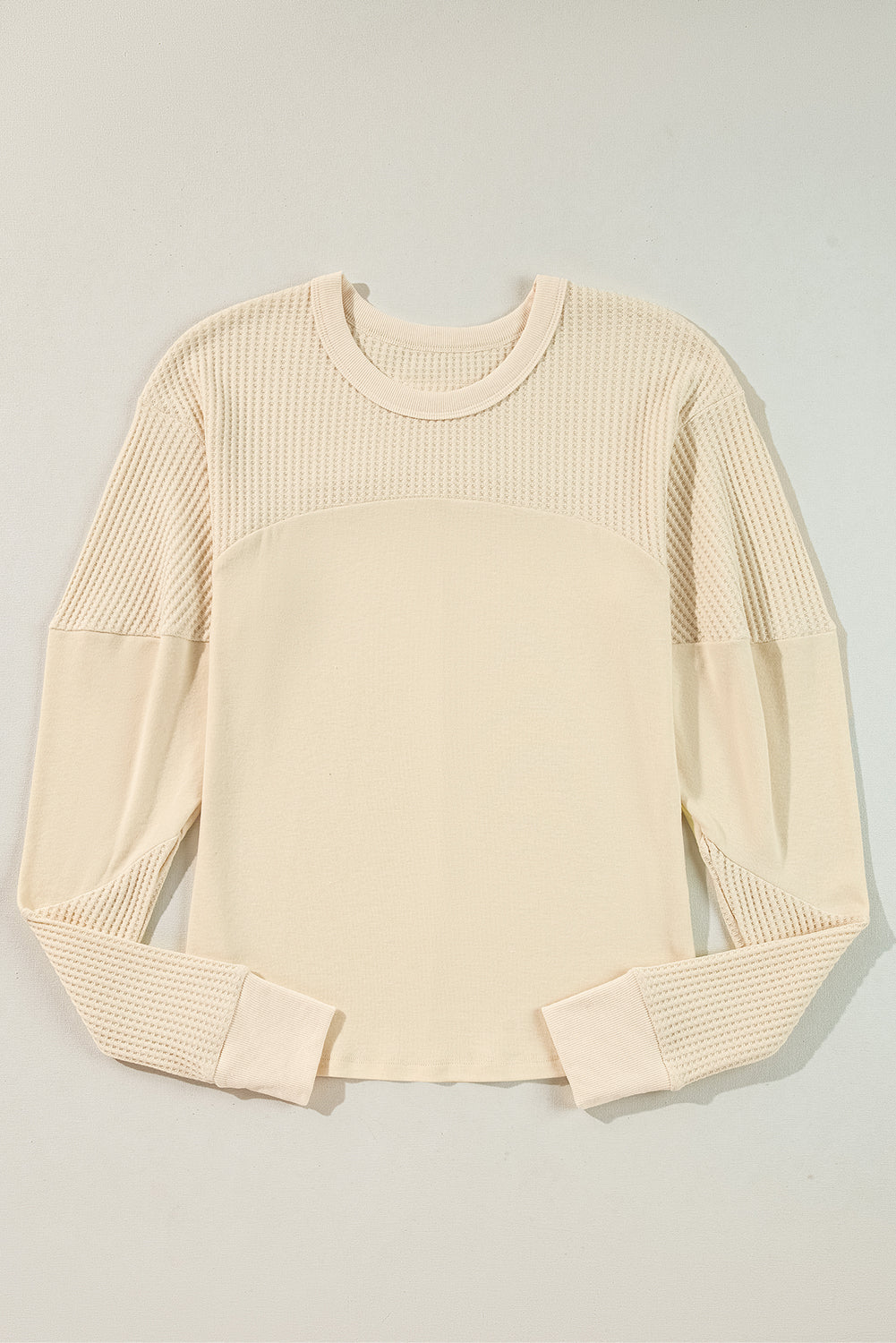 Beige Thermal Knit Patchwork Exposed Seam Long Sleeve Top-Chaelisa's New Jammies