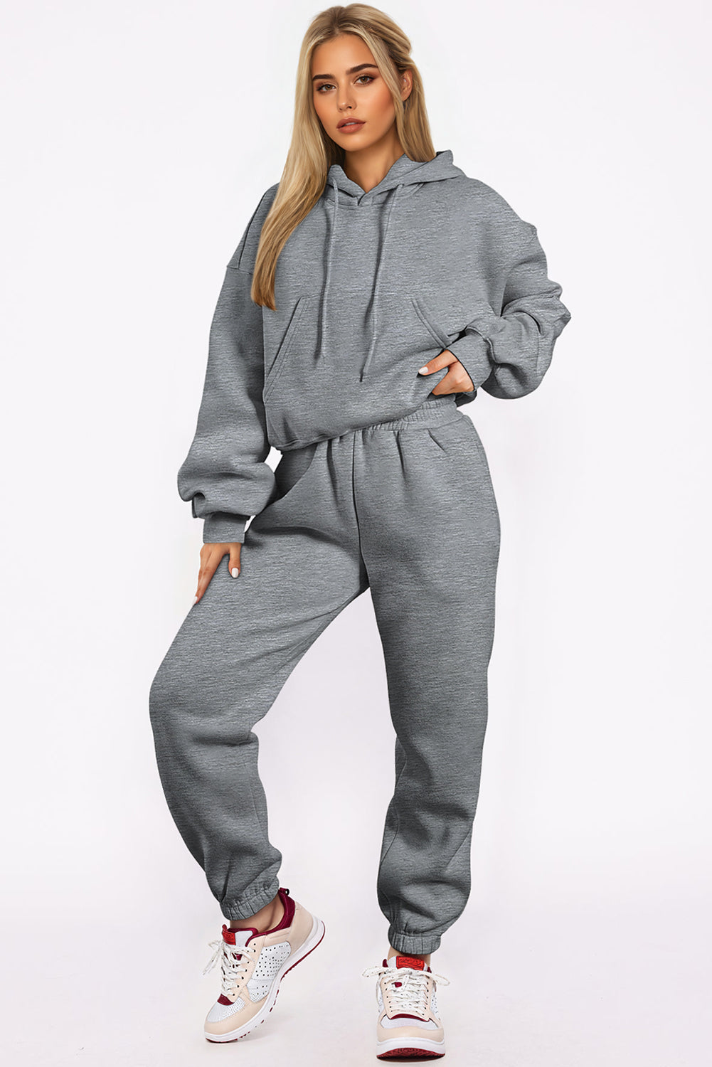 Gray Solid Drop Shoulder Hoodie and Joggers Activewear Set-Chaelisa's New Jammies