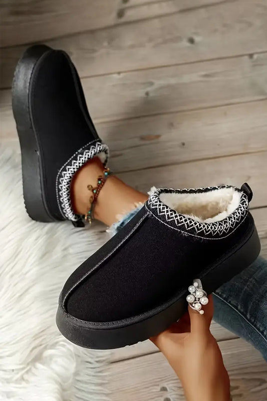 Black Contrast Print Suede Plush Lined Snow Boots-Chaelisa's New Jammies