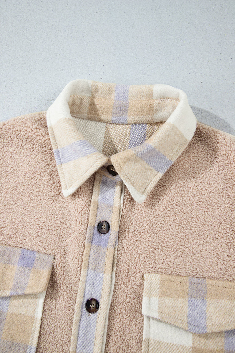 Smoke Gray Plaid Patchwork Collared Button-up Sherpa Long Coat-Chaelisa's New Jammies