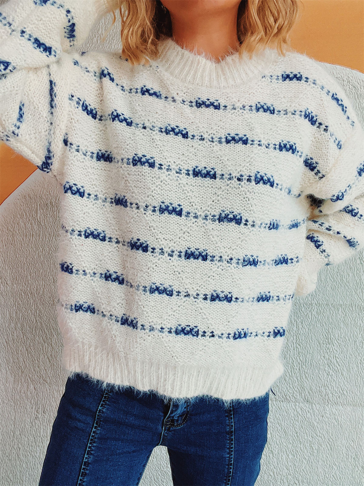 Striped Round Neck Long Sleeve Sweater-Chaelisa's New Jammies