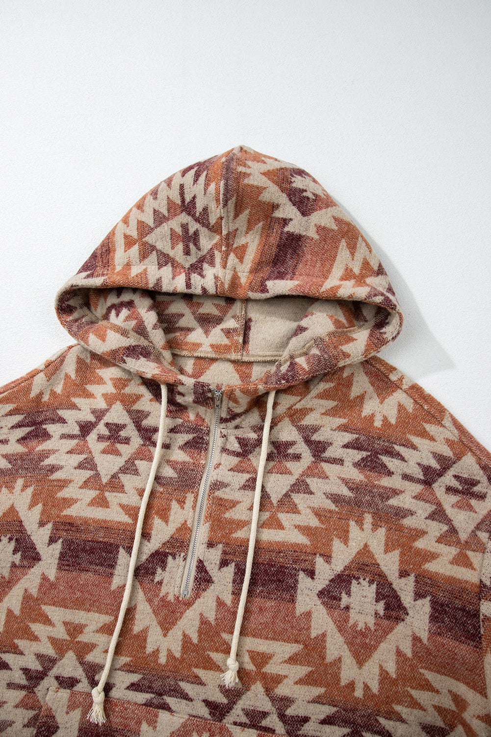 Red Plus Size Western Fashion Aztec Patterned Half Zip High Neck Hoodie-Chaelisa's New Jammies