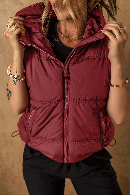 Clay Zip-up Side Pockets Hooded Puffer Vest-Chaelisa's New Jammies