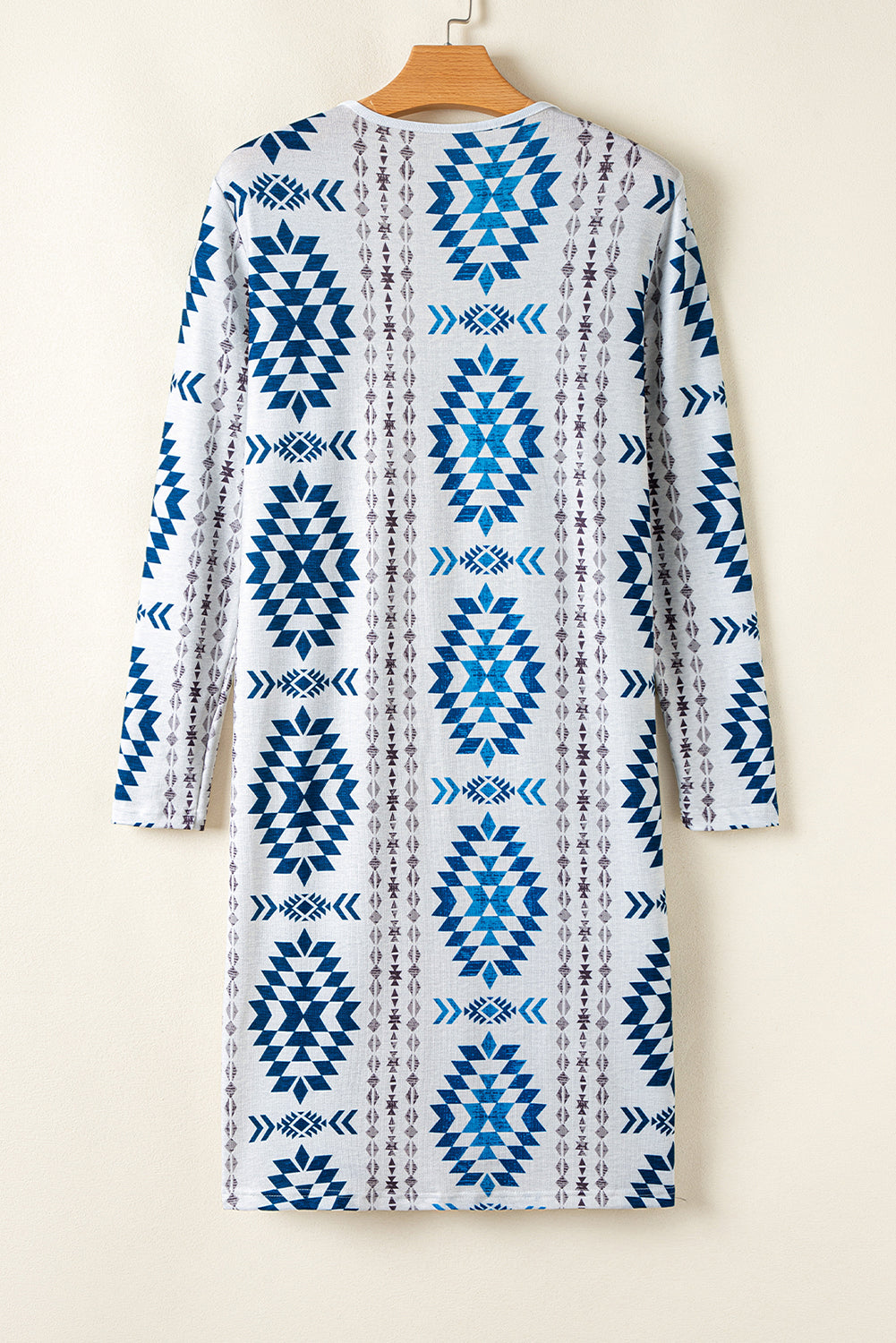 Sky Blue Western Aztec Printed Open Front Long Cardigan-Chaelisa's New Jammies