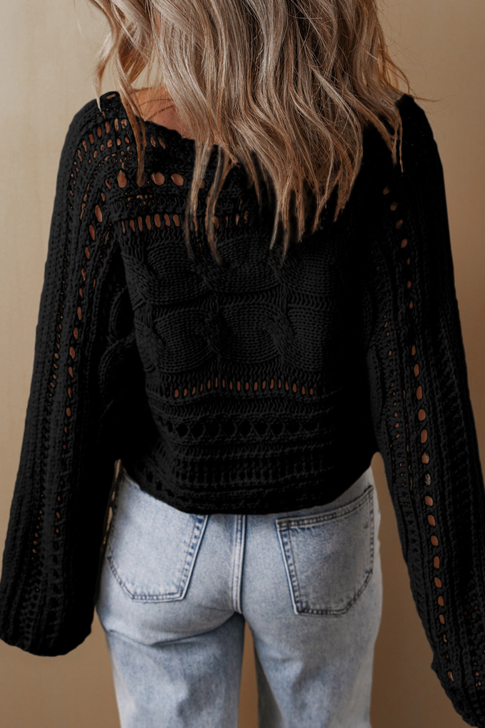 Black Hollow-out Cable Knit Cropped Sweater-Chaelisa's New Jammies