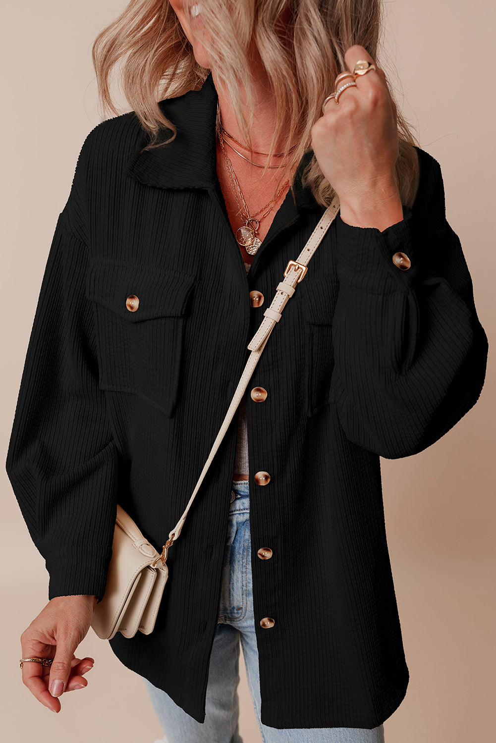 Black Corduroy Flap Pocket Button Up Shacket-Chaelisa's New Jammies
