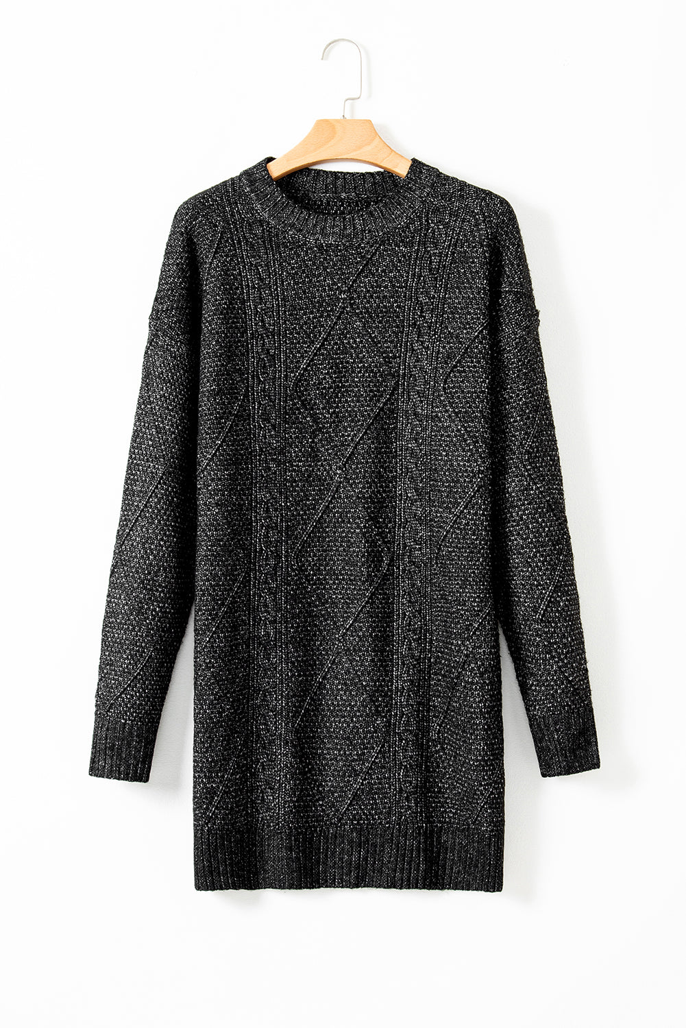 Black Cable Knit Drop Shoulder Loose Fit Sweater Dress-Chaelisa's New Jammies