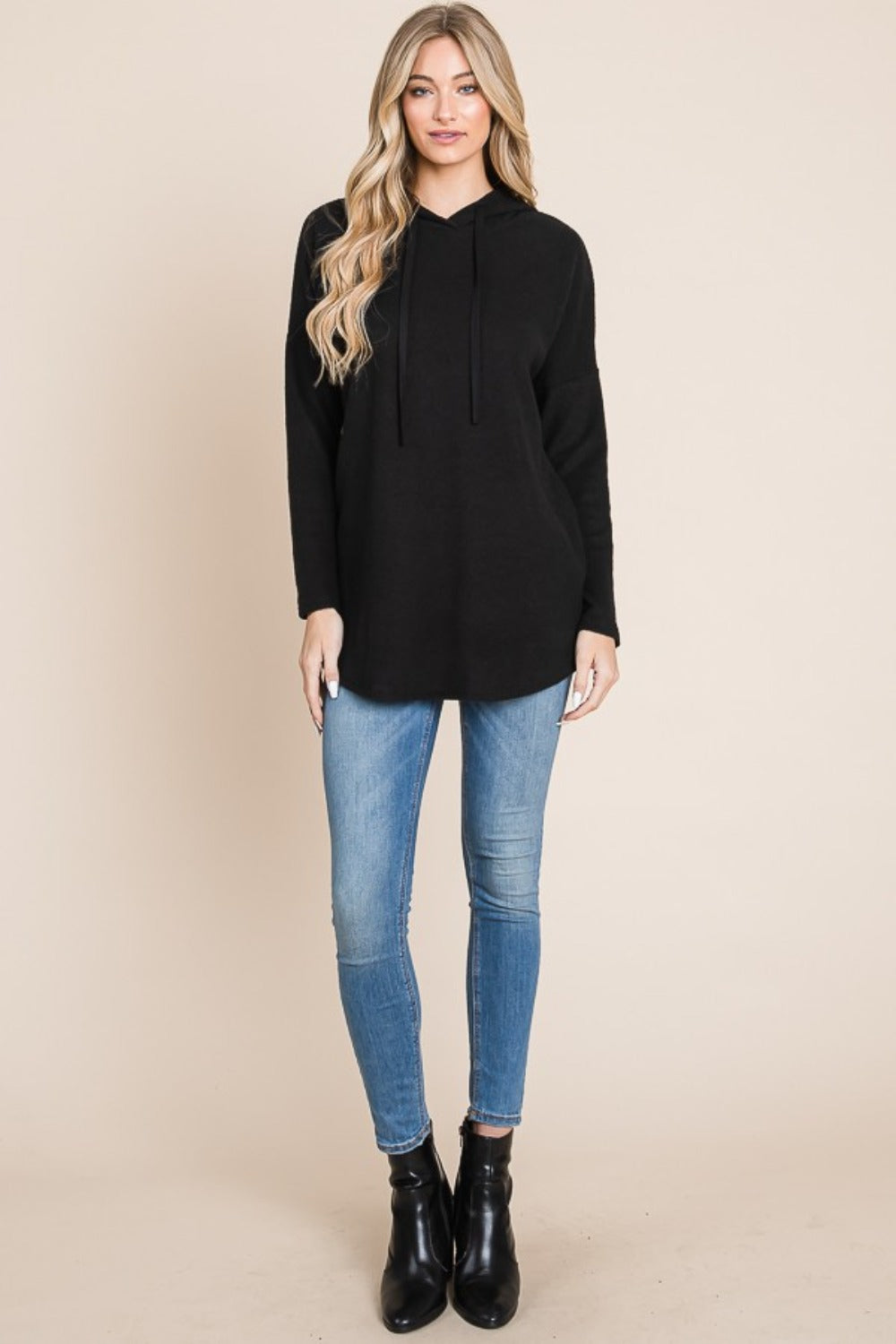 BOMBOM Contrast Drawstring Drop Shoulder Knit Hoodie-Chaelisa's New Jammies