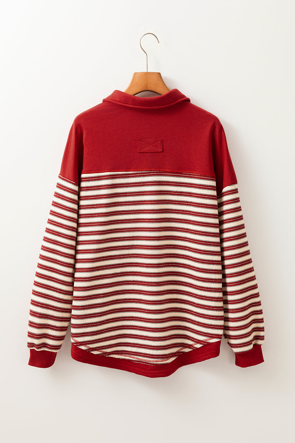 Red Stripe Buttoned V Neck Collared Drop Shoulder Top-Chaelisa's New Jammies