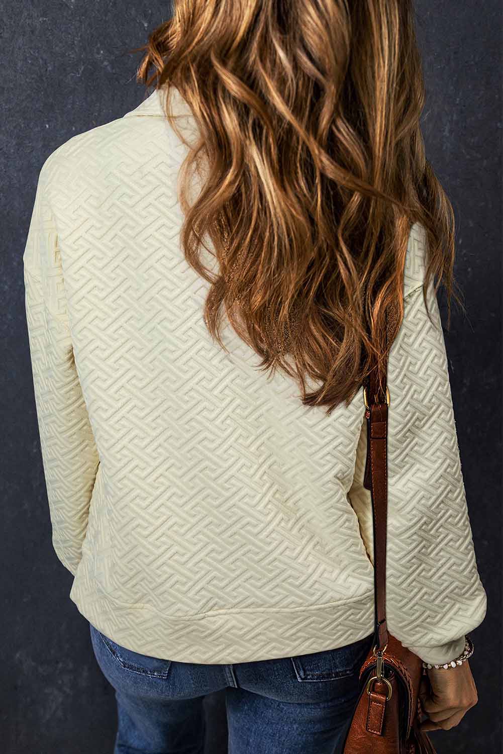 Beige Solid Textured Half Zipper Collared Sweatshirt-Chaelisa's New Jammies