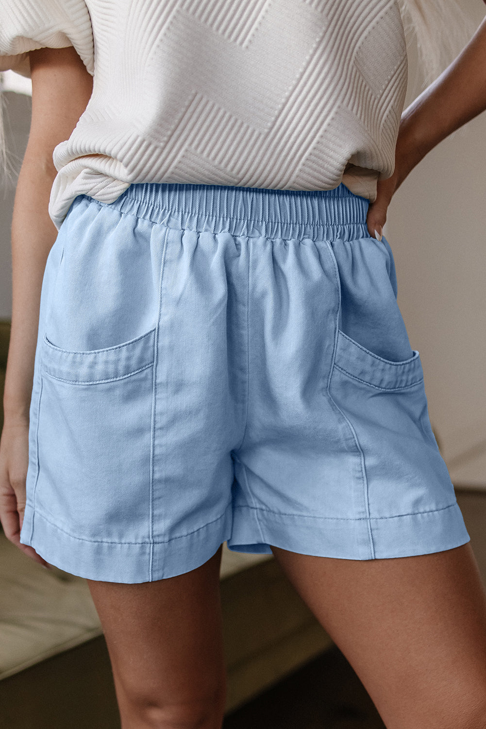 Beau Blue Light Wash Pocketed Wide Leg Denim Shorts-Chaelisa's New Jammies
