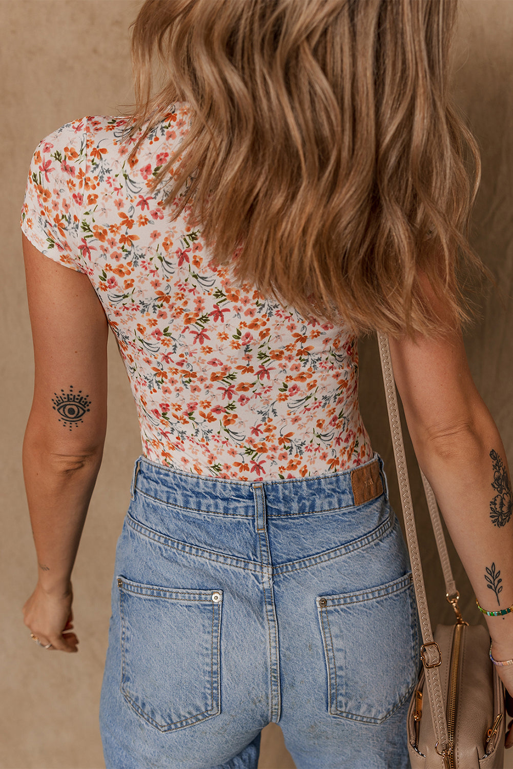 Orange Short Sleeve Floral Ruched Sweetheart Bodysuit-Chaelisa's New Jammies
