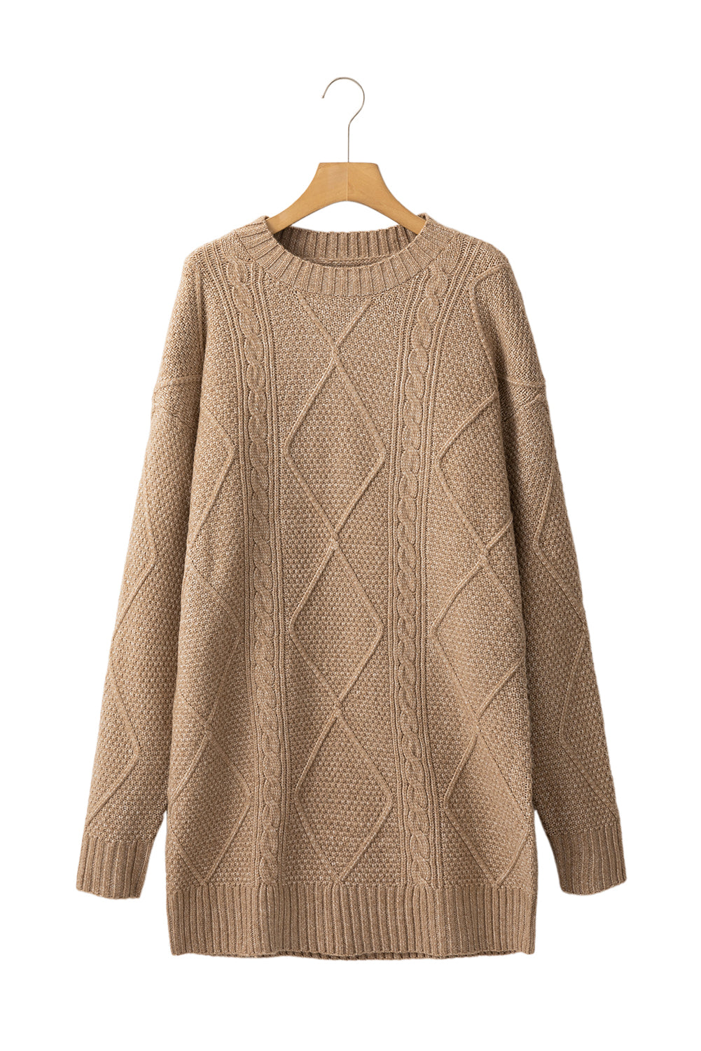 Parchment Cable Knit Drop Shoulder Loose Fit Sweater Dress-Chaelisa's New Jammies