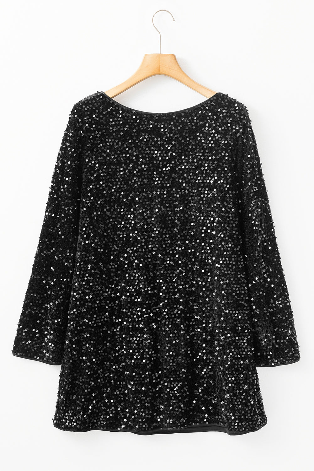 Black Sequin Long Sleeve Knot Cutout Back Mini Dress-Chaelisa's New Jammies