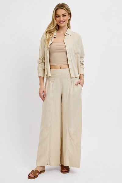RISEN Shirring Detail Wide Leg Pants-Chaelisa's New Jammies