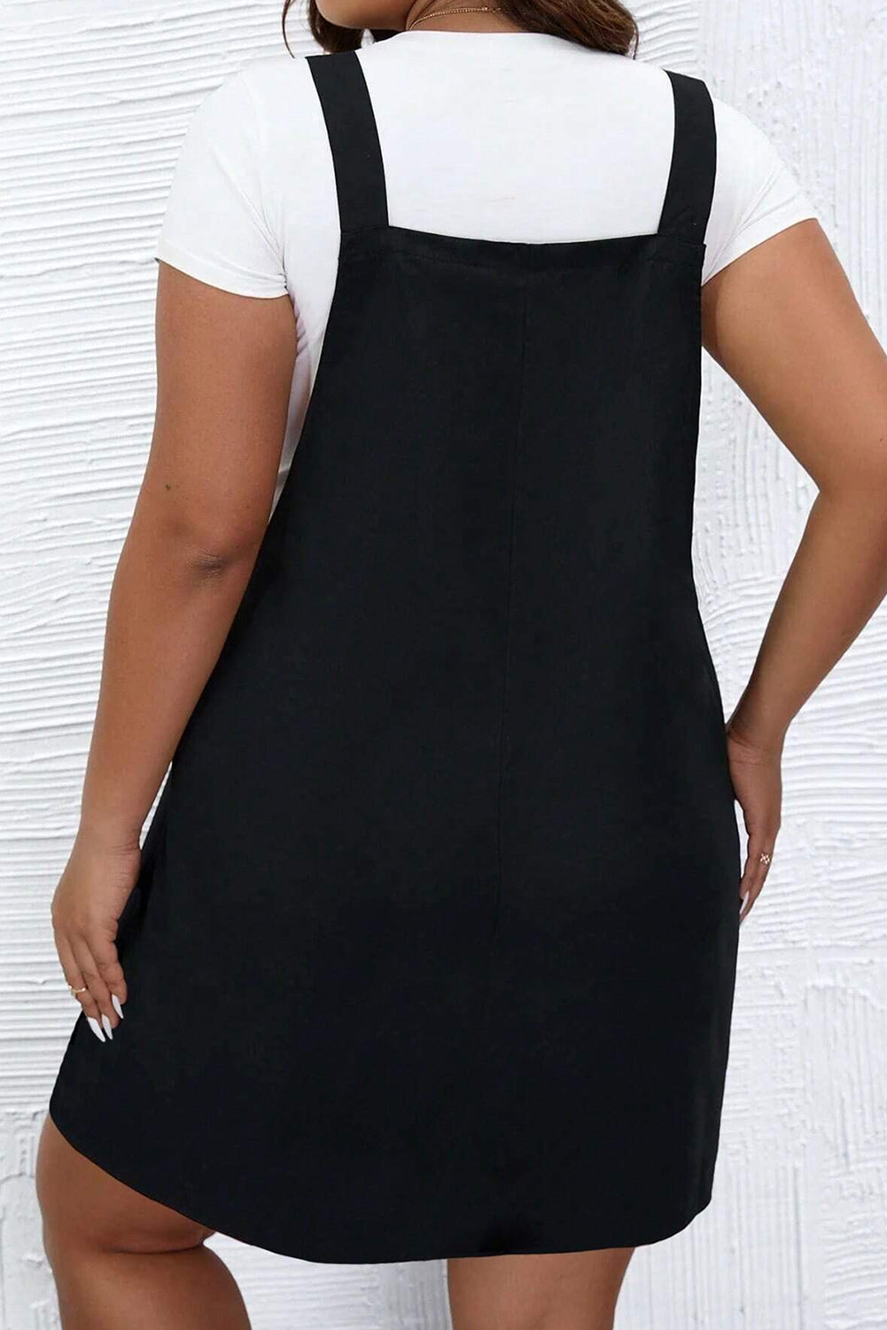 Black Solid Buttoned Straps Plus Size Overall Dress-Chaelisa's New Jammies