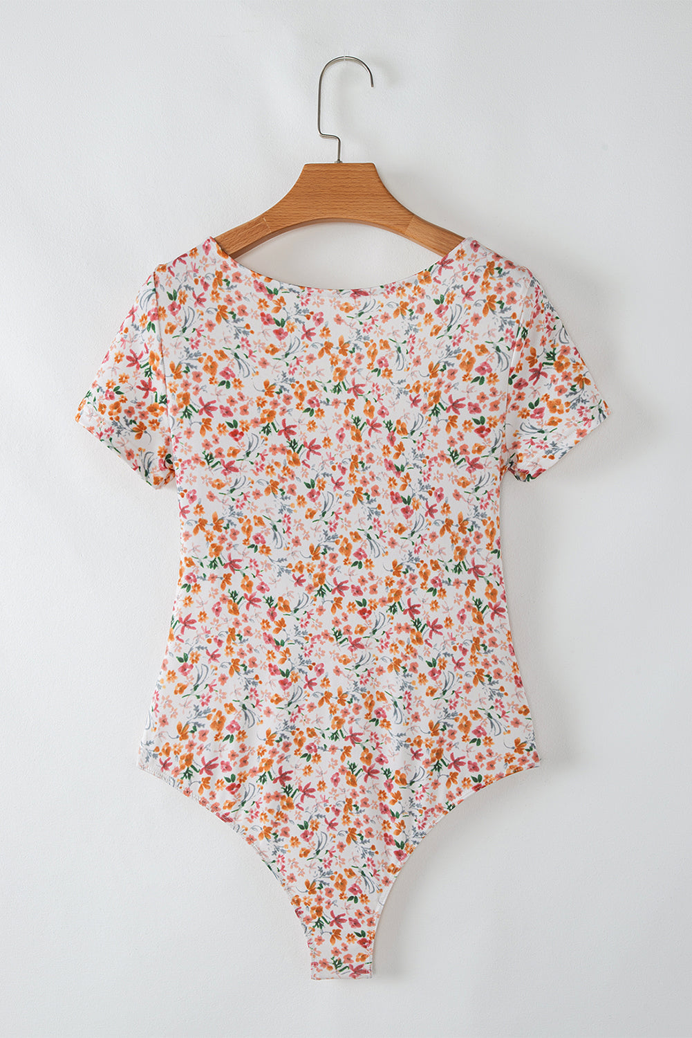 Orange Short Sleeve Floral Ruched Sweetheart Bodysuit-Chaelisa's New Jammies