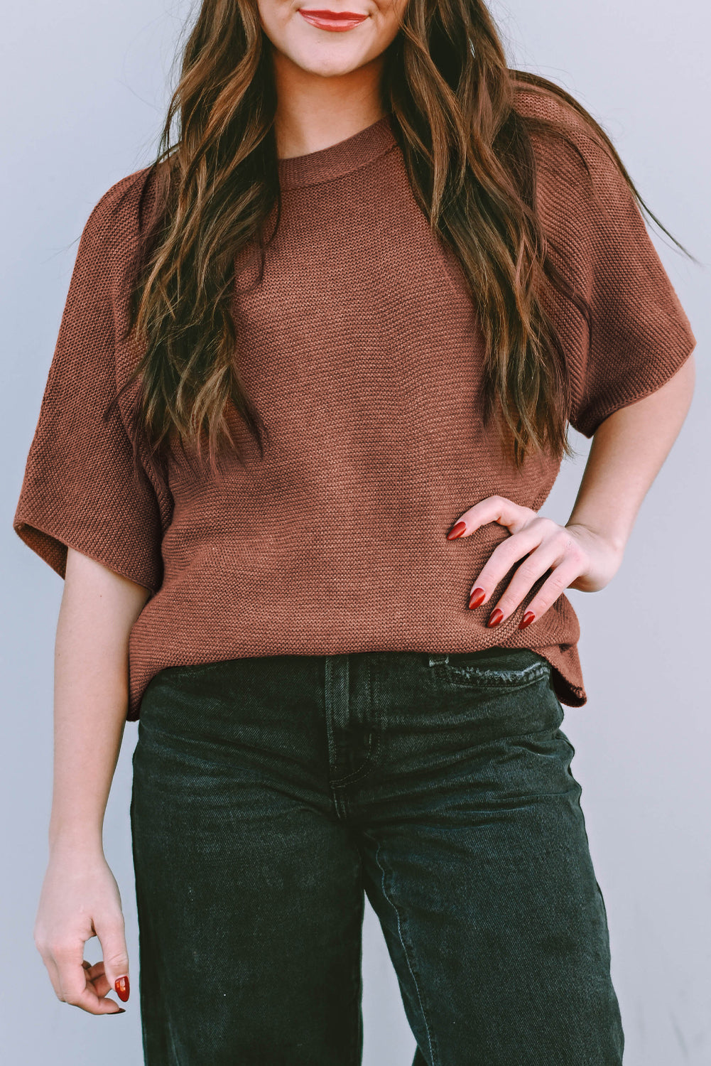 Apricot Mock Neck Short Batwing Sleeve Sweater-Chaelisa's New Jammies