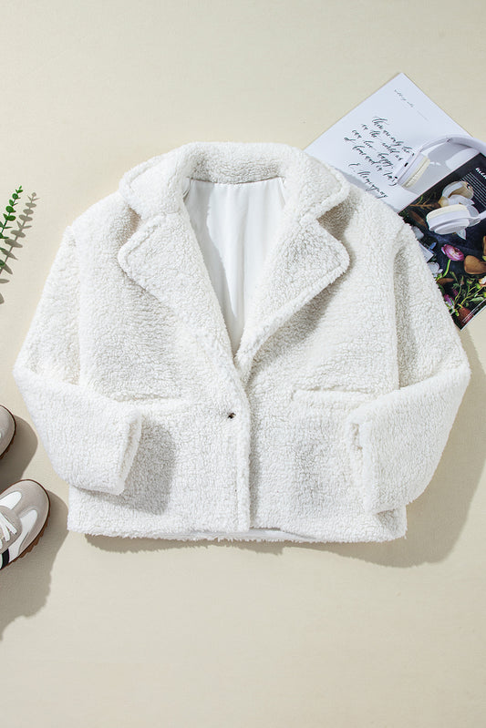 Beige Faux Fur Button Pocketed Lapel Collar Jacket-Chaelisa's New Jammies