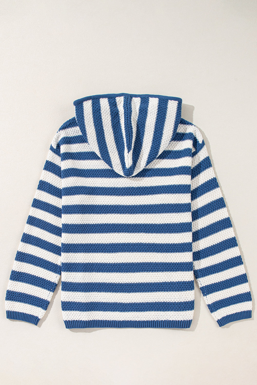 Blue Stripe V Neck Pocketed Drawstring Hooded Sweater-Chaelisa's New Jammies