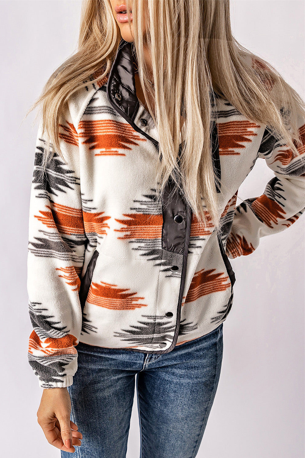 Gray Western Aztec Snap Buttoned Fleece Jacket-Chaelisa's New Jammies