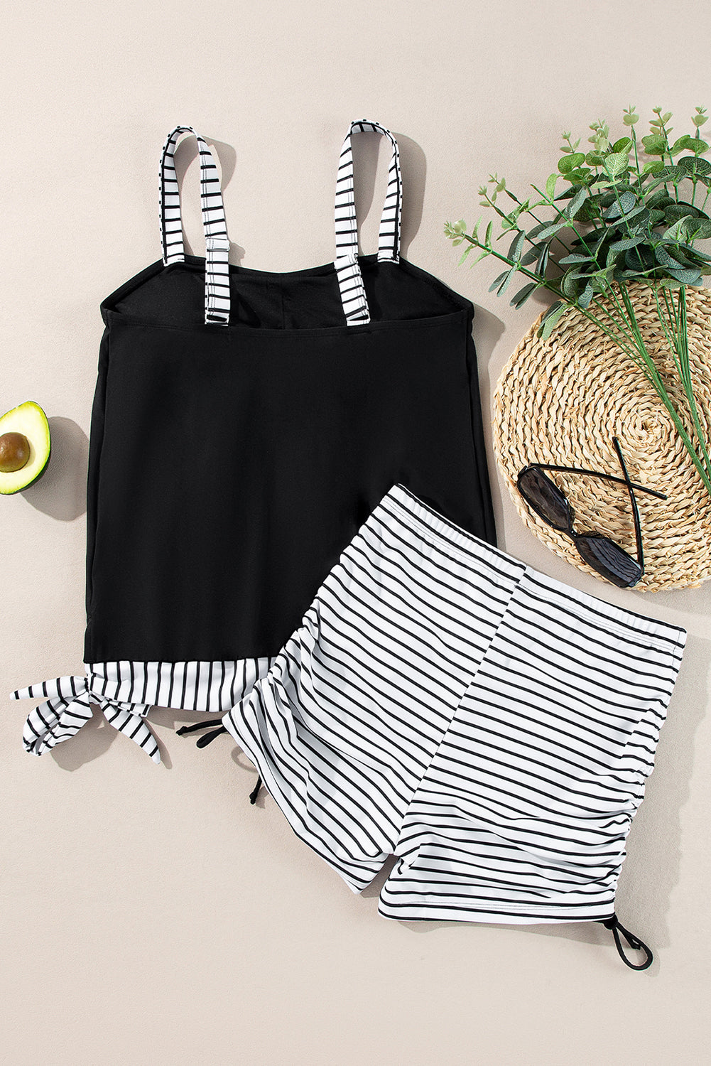 Black Striped Patchwork Side Drawstring Bottoms Tankini Set-Chaelisa's New Jammies